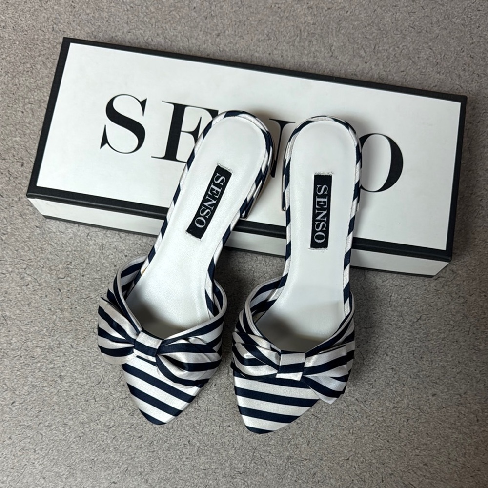 SENSO Navy and White Striped Mules